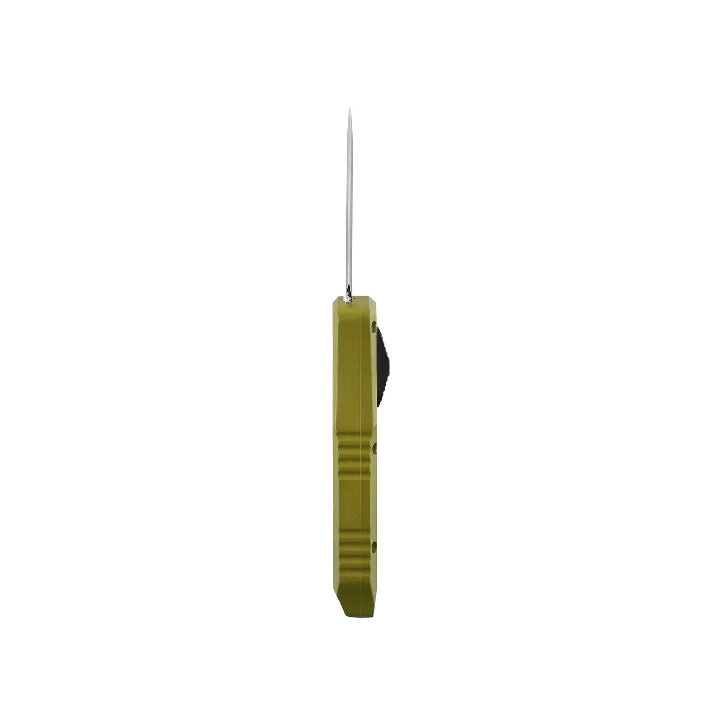 Green Automatic OTF knife Relik from Mavik Gear with spear point blade, Zinc alloy handle, button lock and lanyard hole.