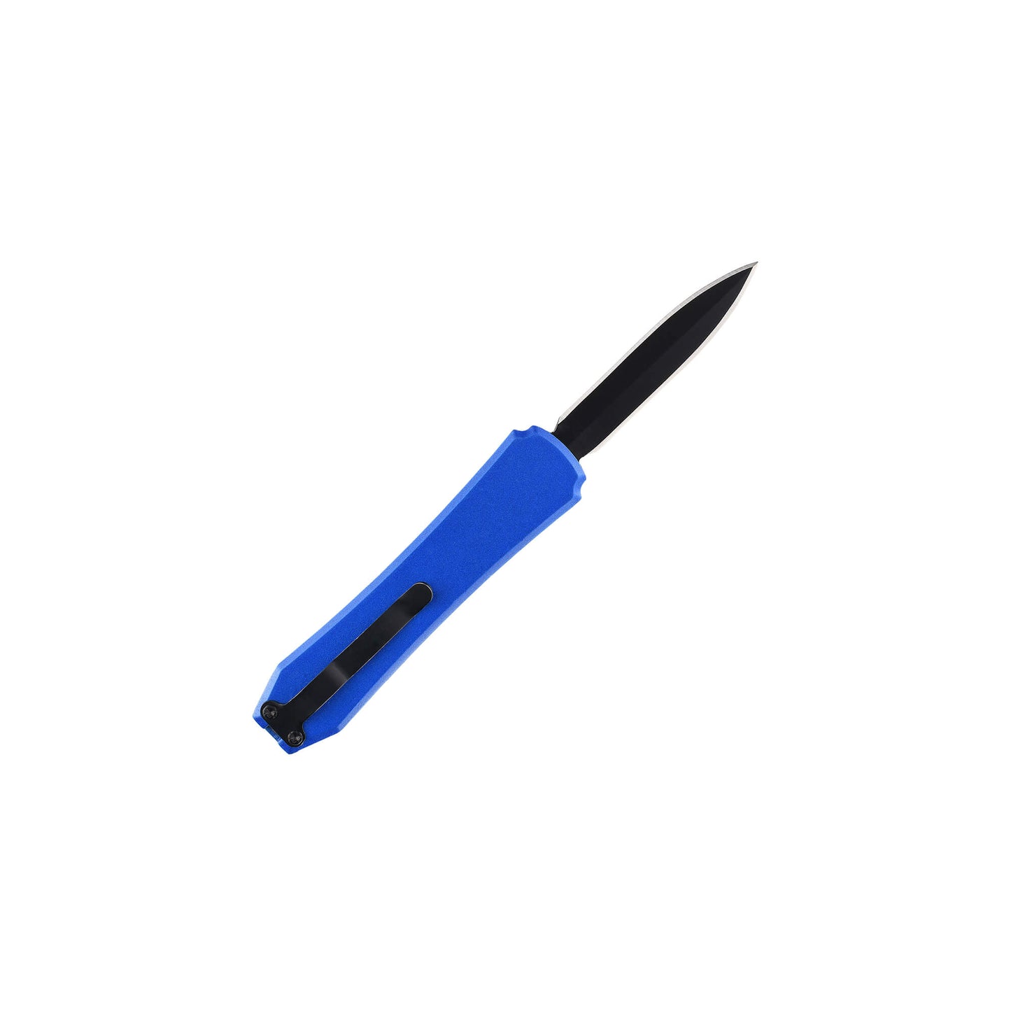 Blue Hunting, fishing, EDC Mini automatic OTF knife Xkarve with spear point blade, Zinc alloy handle and lanyard hole.