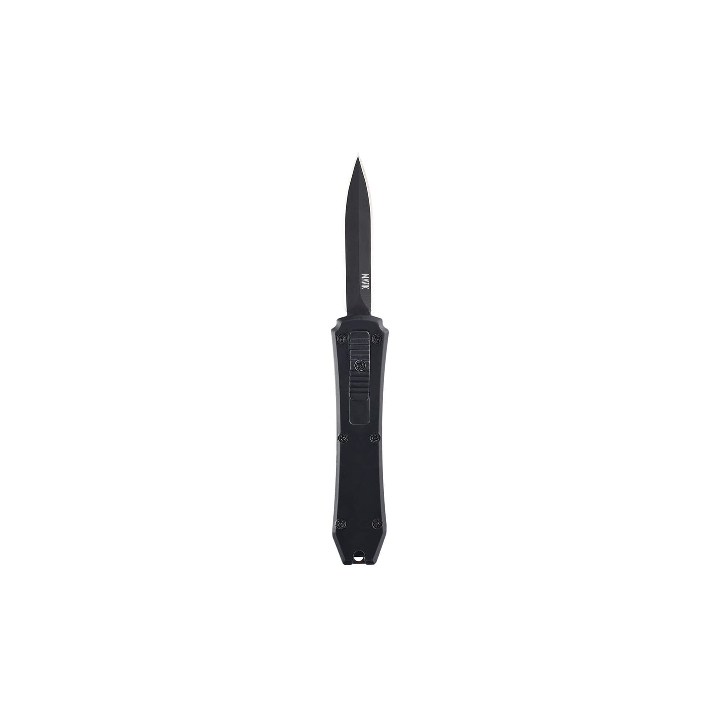 Black Hunting, fishing, EDC Mini automatic OTF knife Xkarve with spear point blade, Zinc alloy handle and lanyard hole.