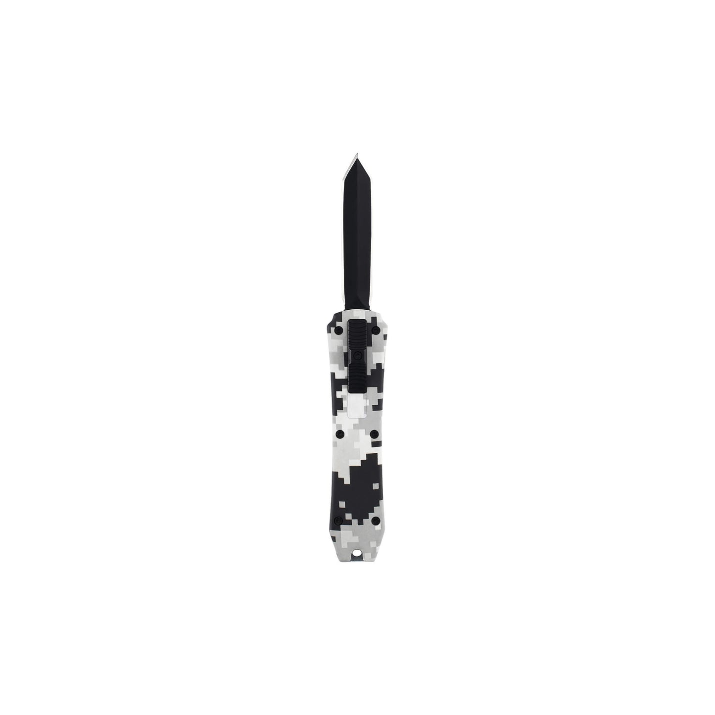 Camo Hunting, fishing, EDC Mini automatic OTF knife Xkarve with spear point blade, Zinc alloy handle and lanyard hole.