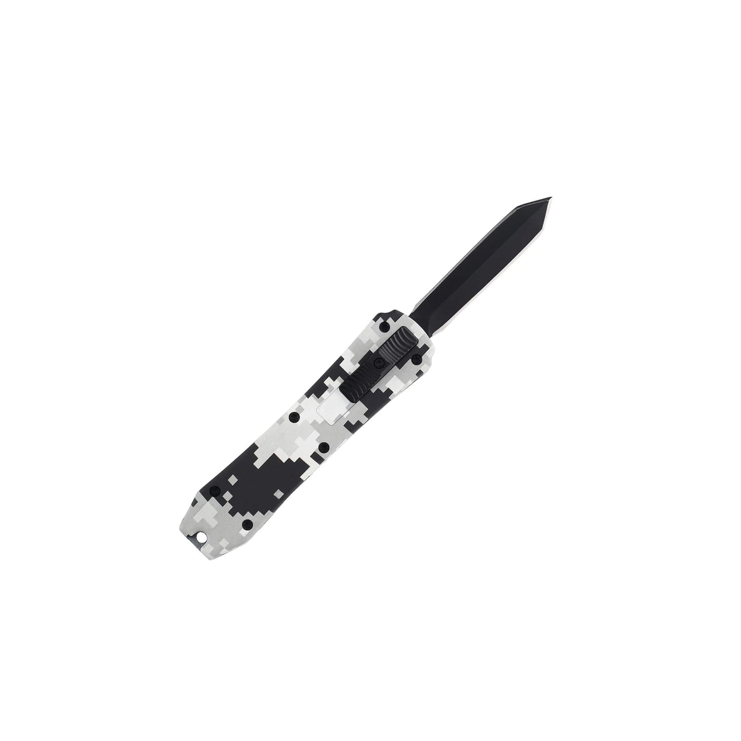 Camo Hunting, fishing, EDC Mini automatic OTF knife Xkarve with spear point blade, Zinc alloy handle and lanyard hole.