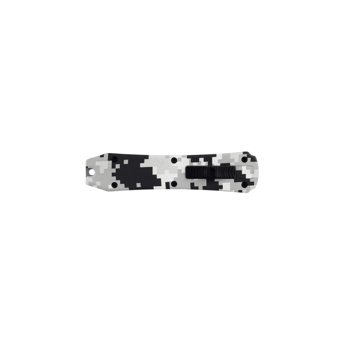 Camo Hunting, fishing, EDC Mini automatic OTF knife Xkarve with spear point blade, Zinc alloy handle and lanyard hole.