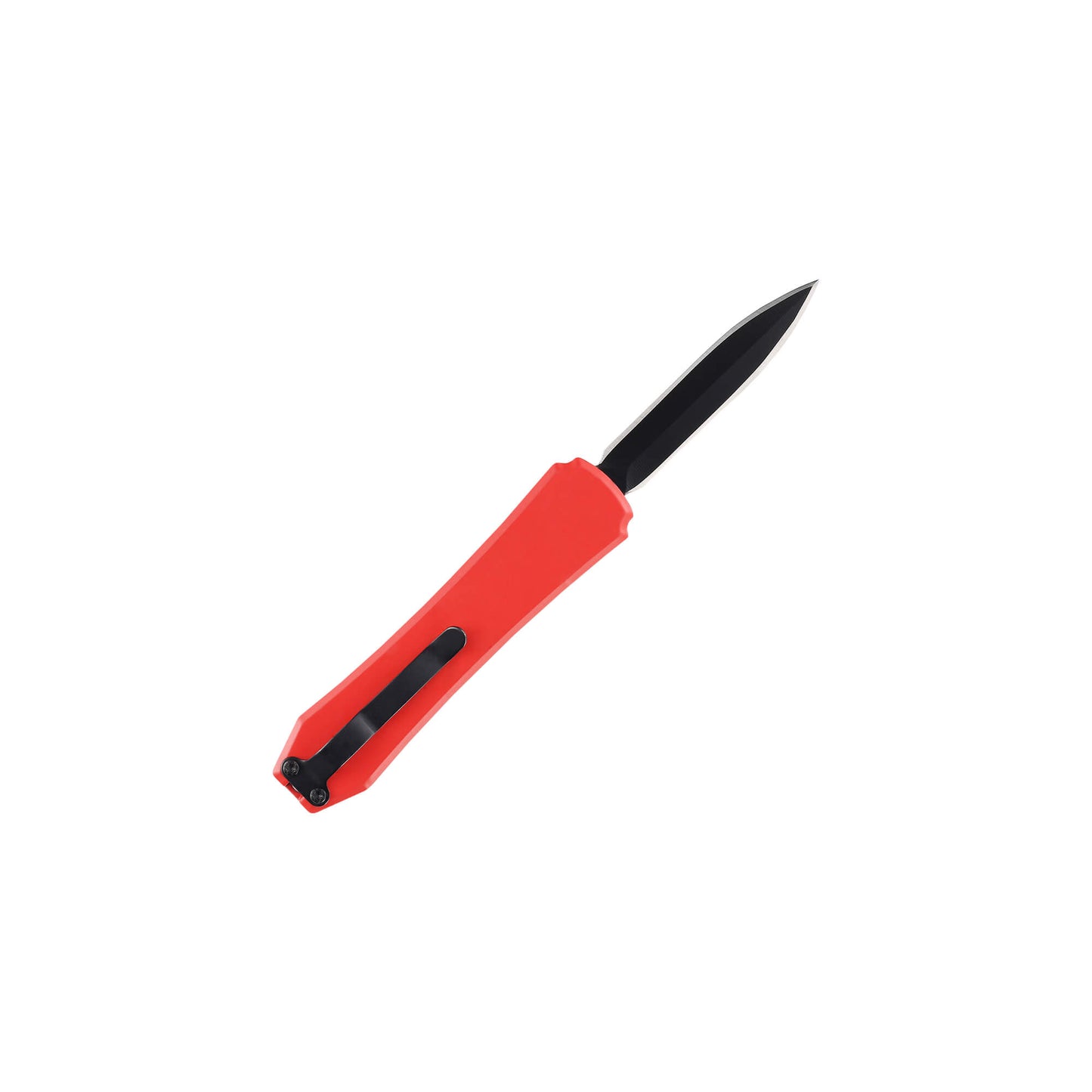 Red Hunting, fishing, EDC Mini automatic OTF knife Xkarve with spear point blade, Zinc alloy handle and lanyard hole.