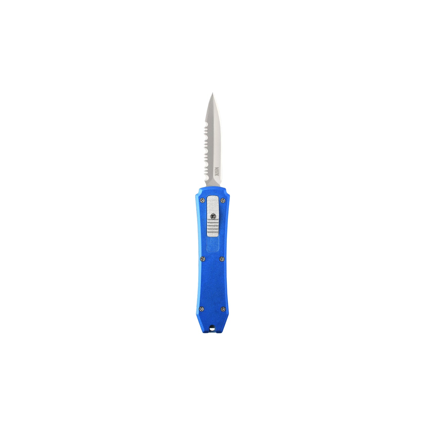 Hunting, fishing, EDC Mini automatic OTF knife Xkarve with serrated spear point blade, Zinc alloy handle and lanyard hole.