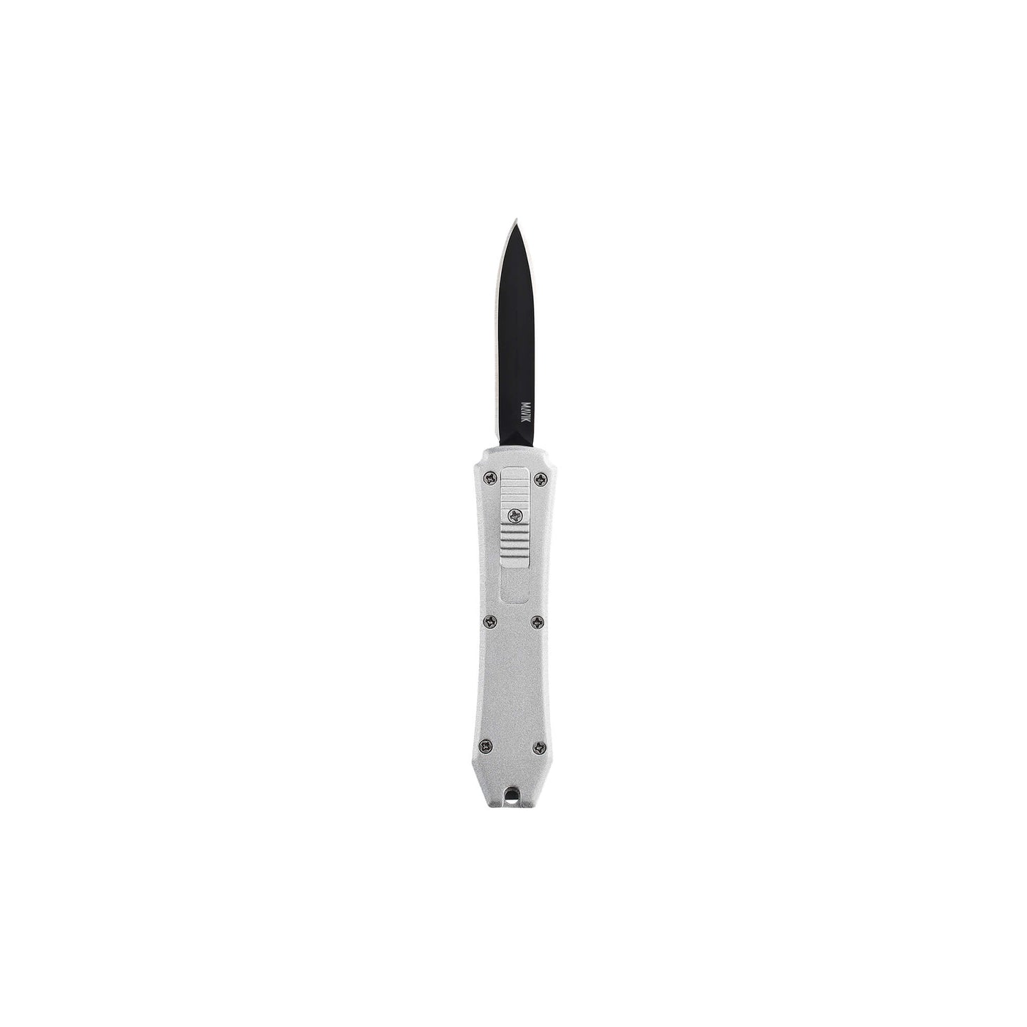Silver Hunting, fishing, EDC Mini automatic OTF knife Xkarve with spear point blade, Zinc alloy handle and lanyard hole.