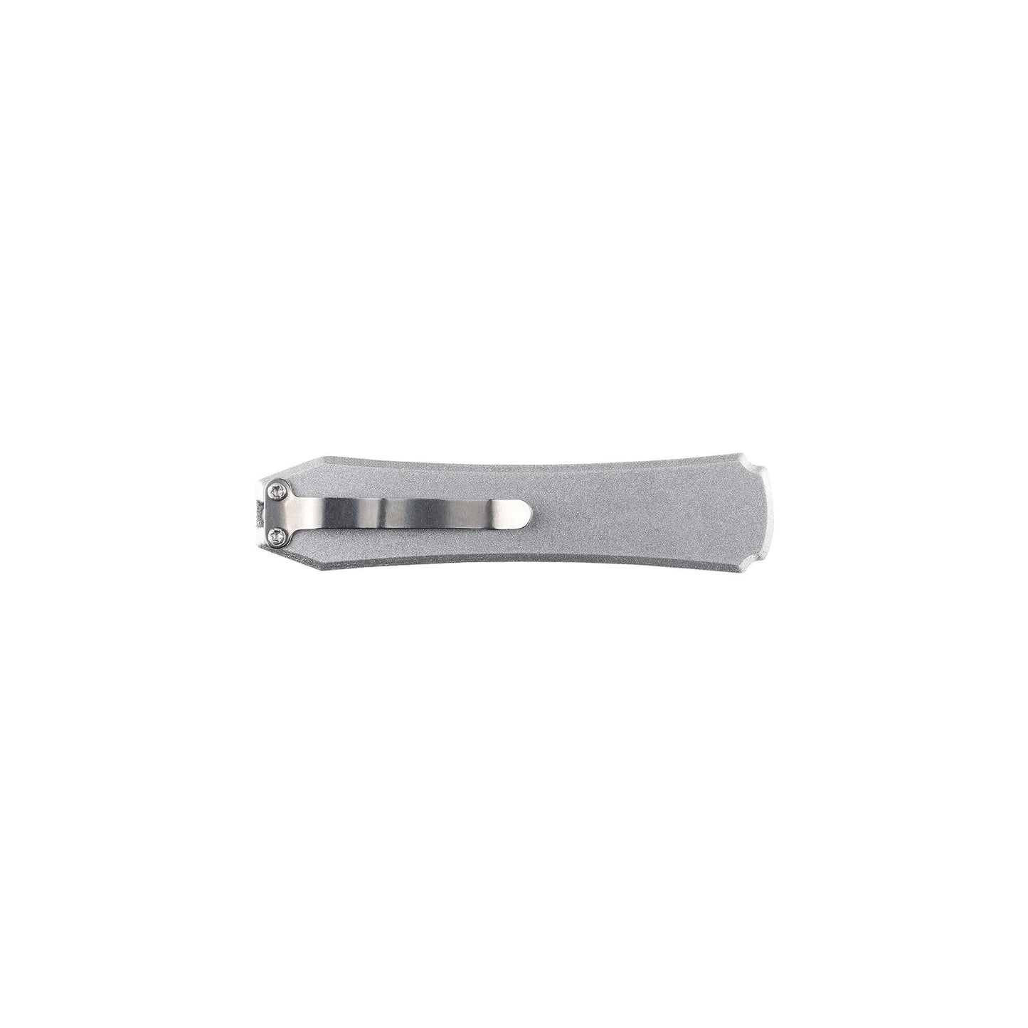 Silver Hunting, fishing, EDC Mini automatic OTF knife Xkarve with spear point blade, Zinc alloy handle and lanyard hole.