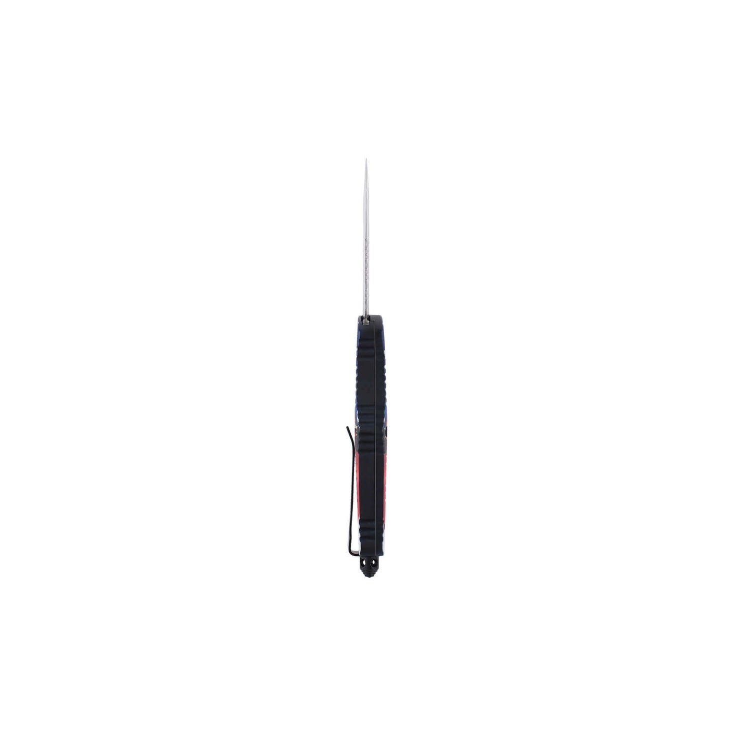 Freedom0704 American Eagle dual-action OTF knife with an American Tanto serrated blade, pocket clip, and a glass breaker.