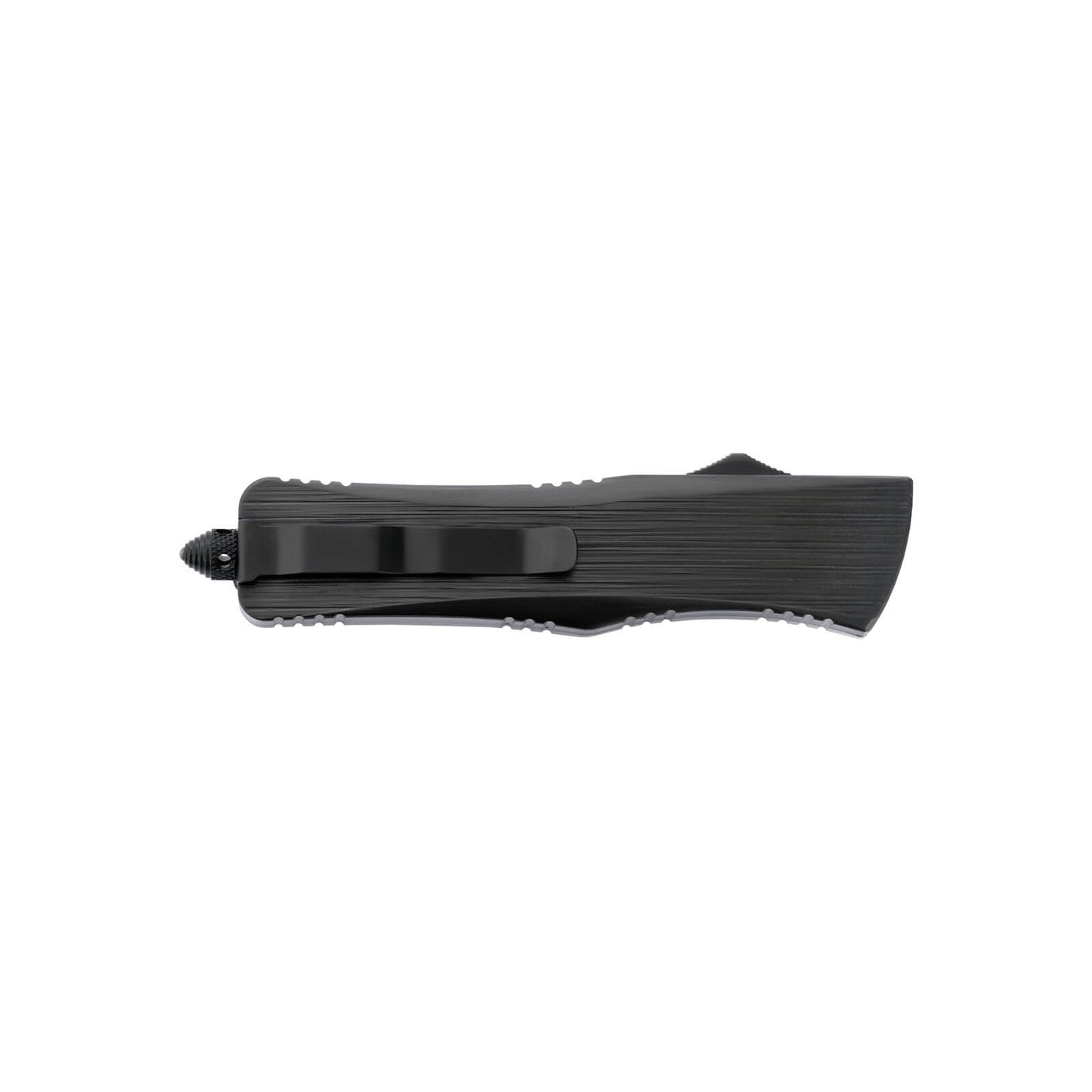 Opian Large OTF knife with dual-action, tanto blade and textured Zinc Alloy handle for secure grip.