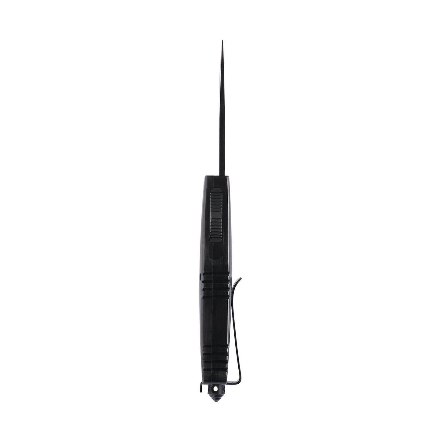 Opian Small OTF knife with dual-action, tanto blade and textured Zinc Alloy handle for secure grip.