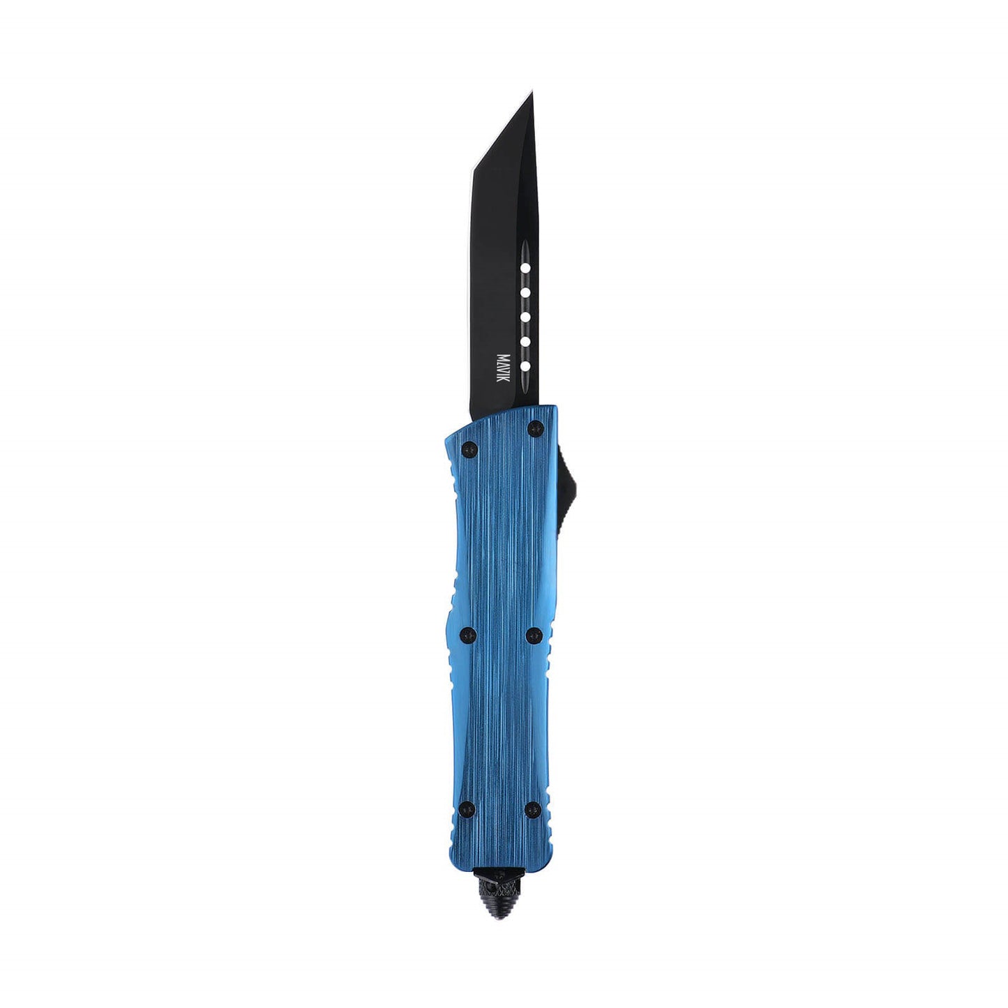 Opian Large OTF knife with dual-action, tanto blade and textured Zinc Alloy handle for secure grip.