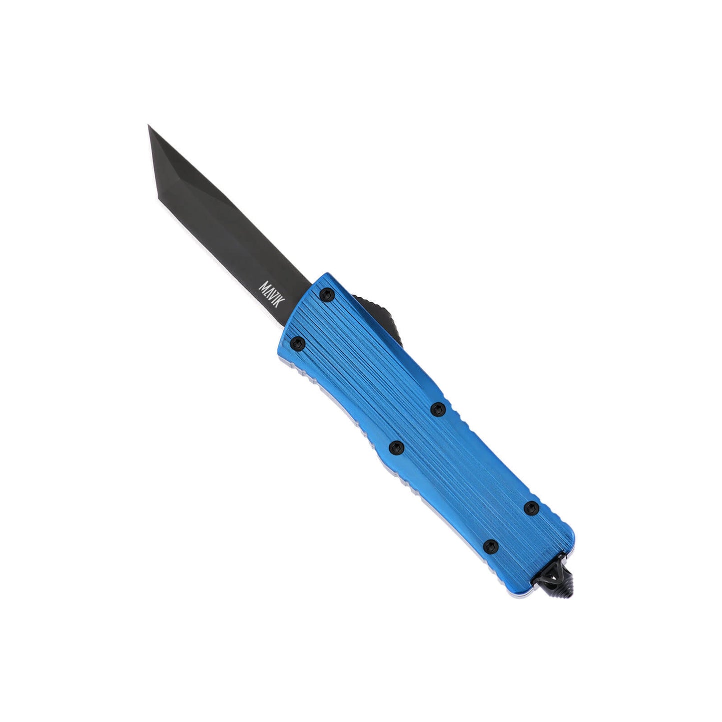Opian Small OTF knife with dual-action, tanto blade and textured Zinc Alloy handle for secure grip.