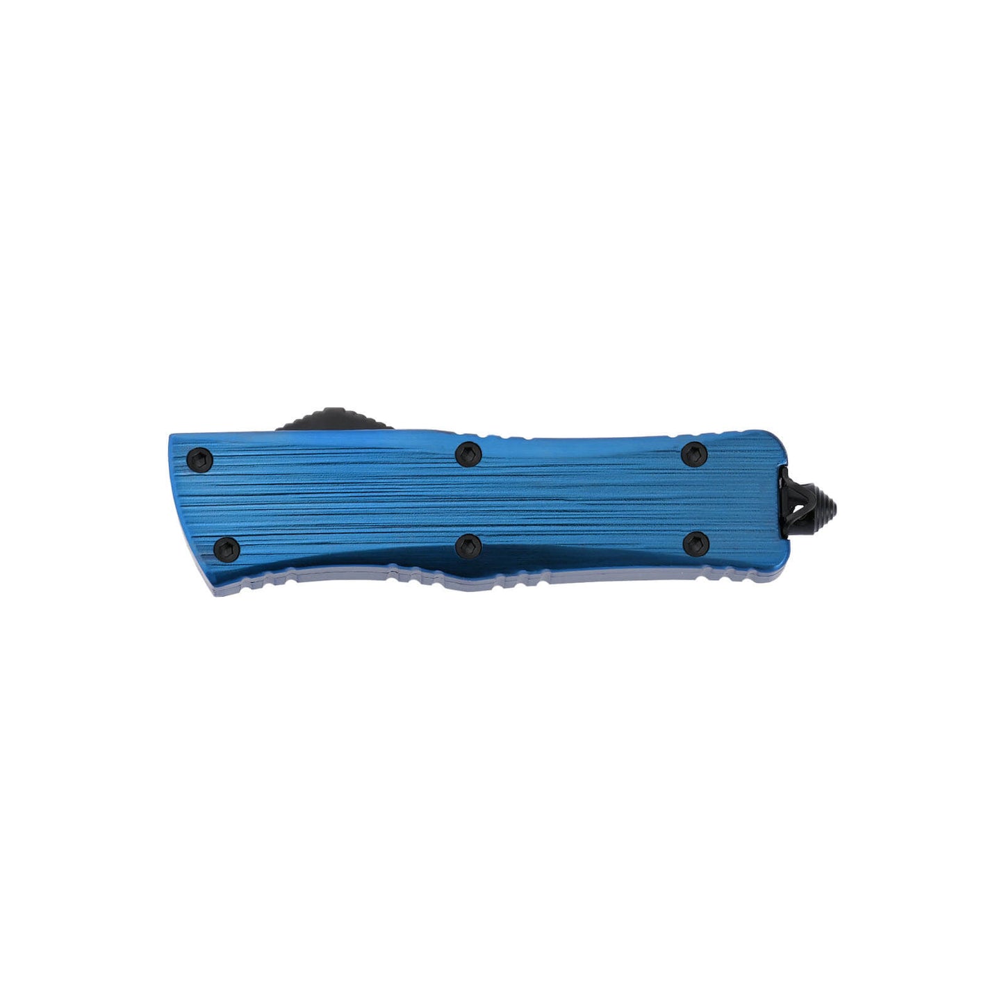 Opian Small OTF knife with dual-action, tanto blade and textured Zinc Alloy handle for secure grip.
