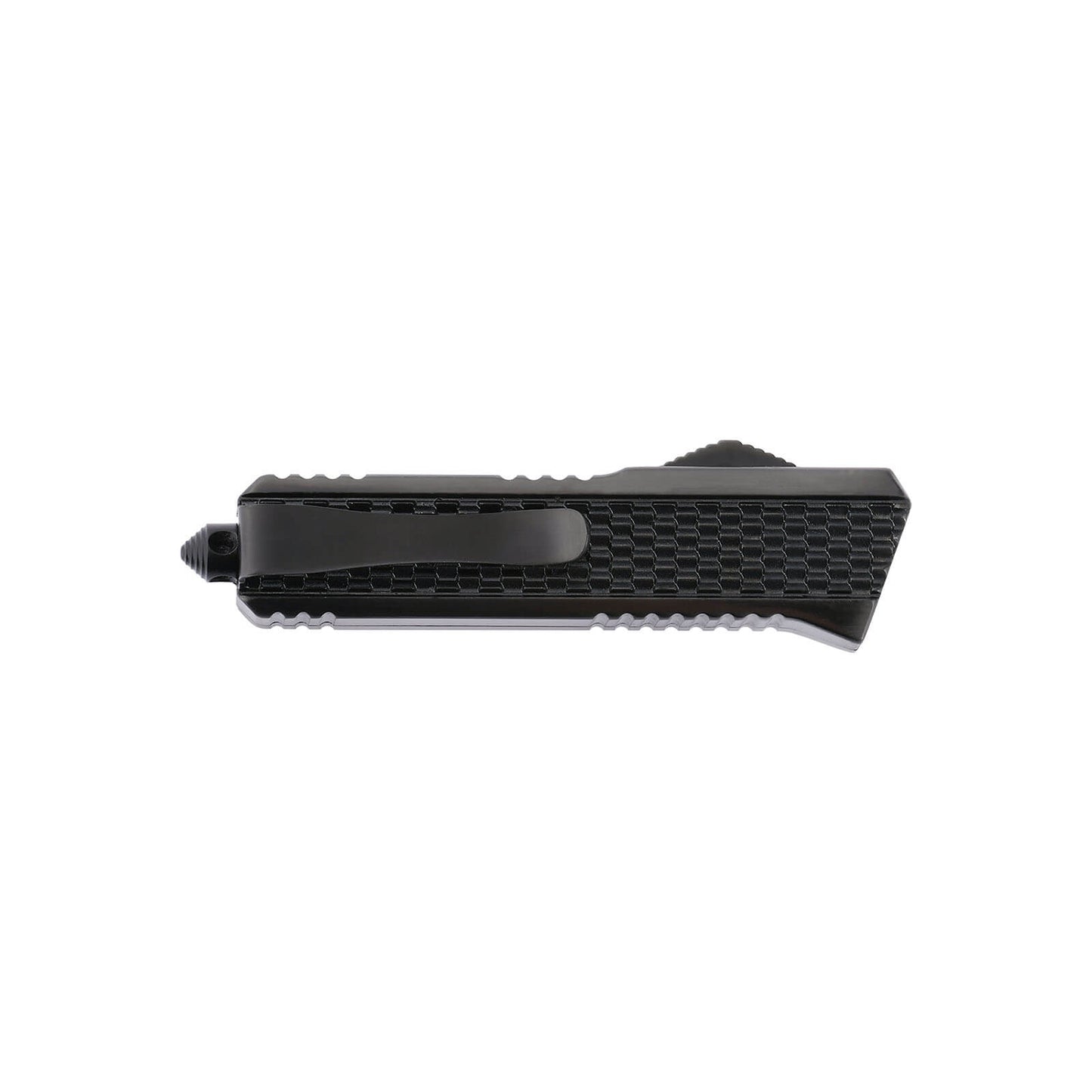 Oran Small OTF knife with dual-action, tanto blade and textured Zinc Alloy handle for secure grip.