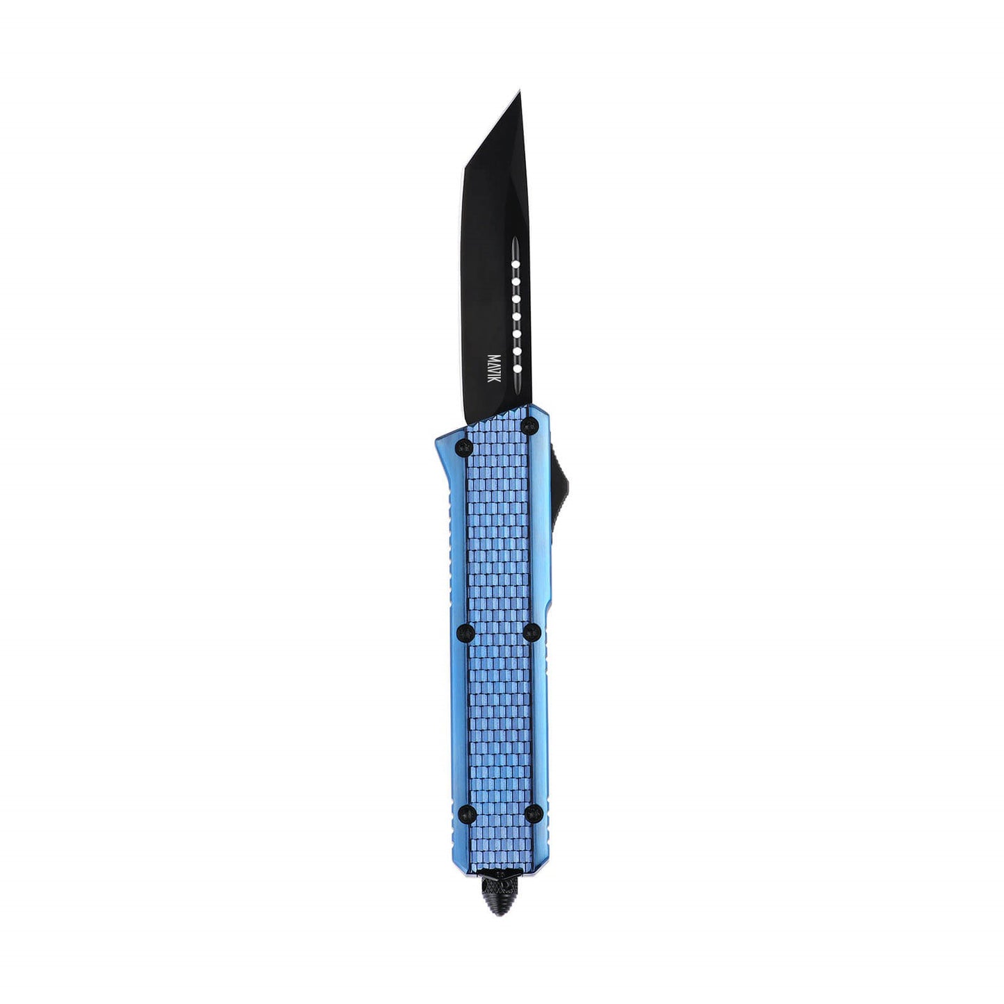 Oran Large OTF knife with dual-action, tanto blade and textured Zinc Alloy handle for secure grip.