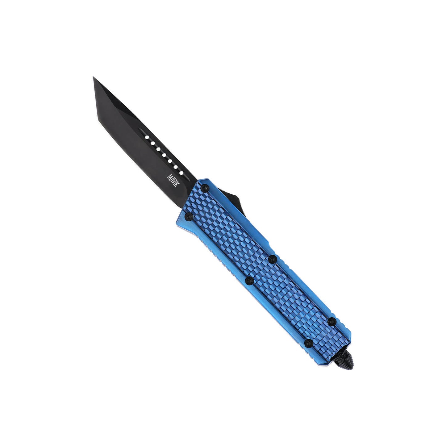 Oran Large OTF knife with dual-action, tanto blade and textured Zinc Alloy handle for secure grip.