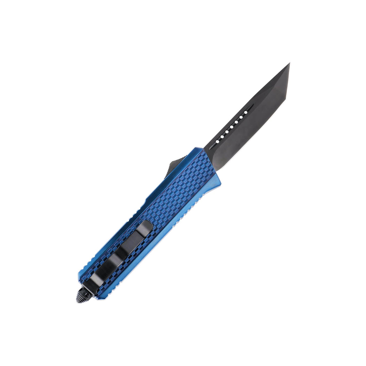 Oran Large OTF knife with dual-action, tanto blade and textured Zinc Alloy handle for secure grip.