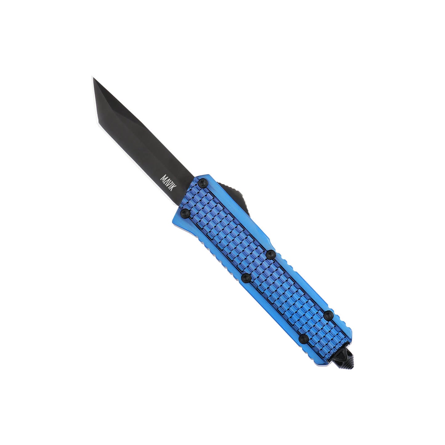 Oran Small OTF knife with dual-action, tanto blade and textured Zinc Alloy handle for secure grip.