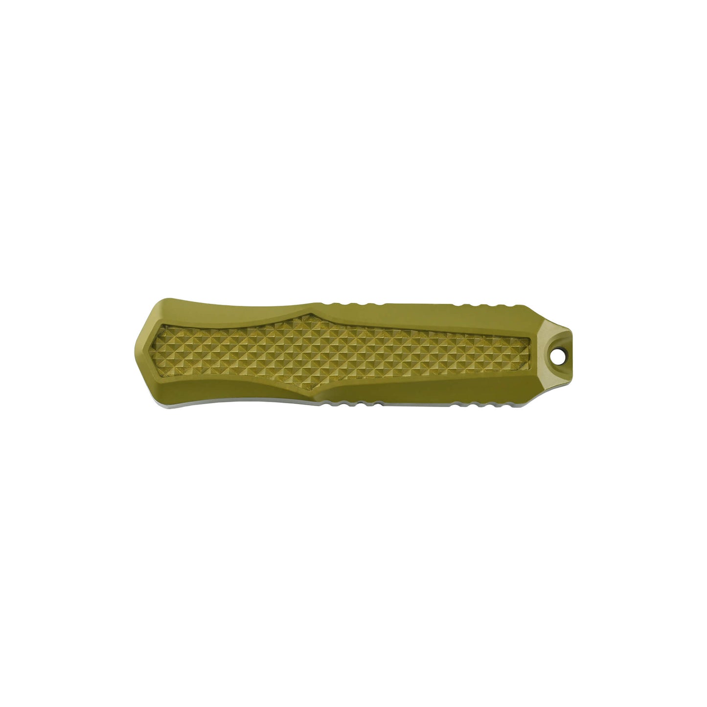 Green Automatic OTF knife Relik from Mavik Gear with american tanto blade, Zinc alloy handle, button lock and lanyard hole.