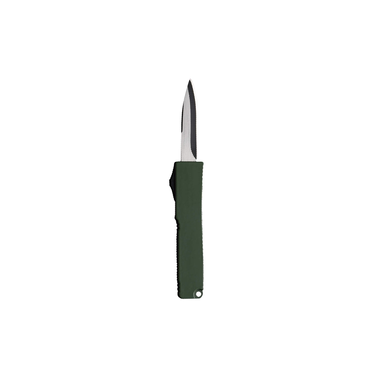 Automatic OTF knife Sly from Mavik Gear with drop point blade, carbon Zinc Aluminum handle, and lanyard hole.