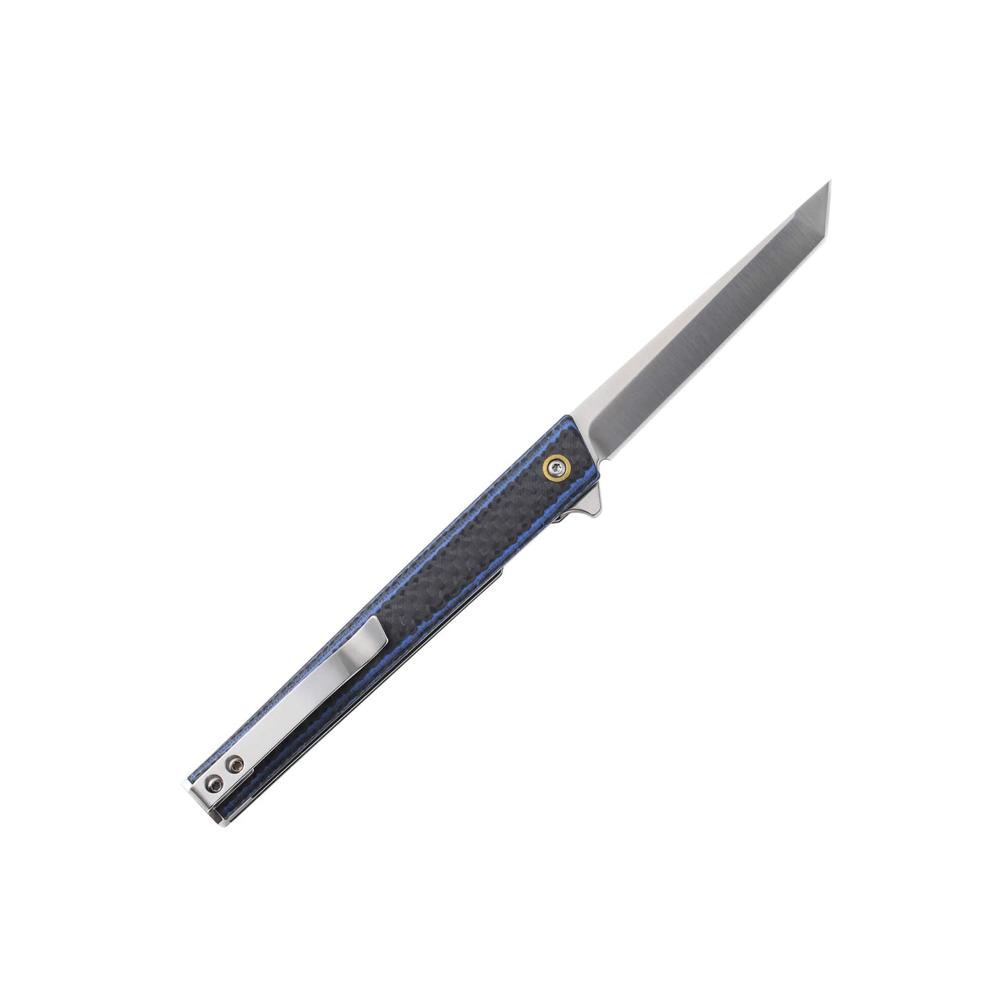 Sleek Alon folding knife with a 3.15" D2 American Tanto blade, 4.53" carbon fiber handle, and advanced grip. Weighs .11lbs.
