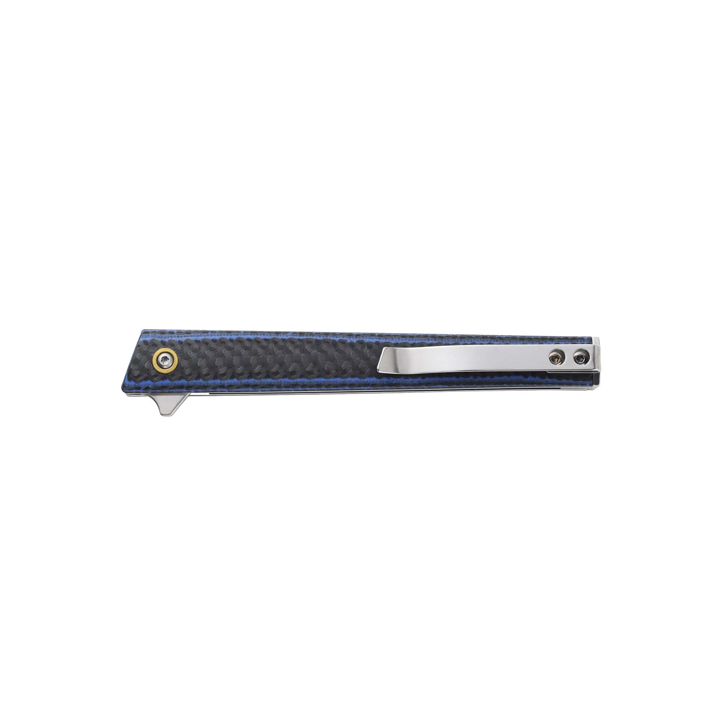 Sleek Alon folding knife with a 3.15" D2 American Tanto blade, 4.53" carbon fiber handle, and advanced grip. Weighs .11lbs.