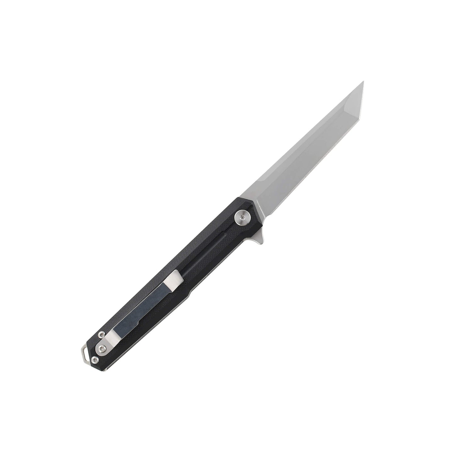Everyday carry folding knife Ero from Mavik, with 3.46" american tanto blade made of 440C, and black G10 handle length 4.45".