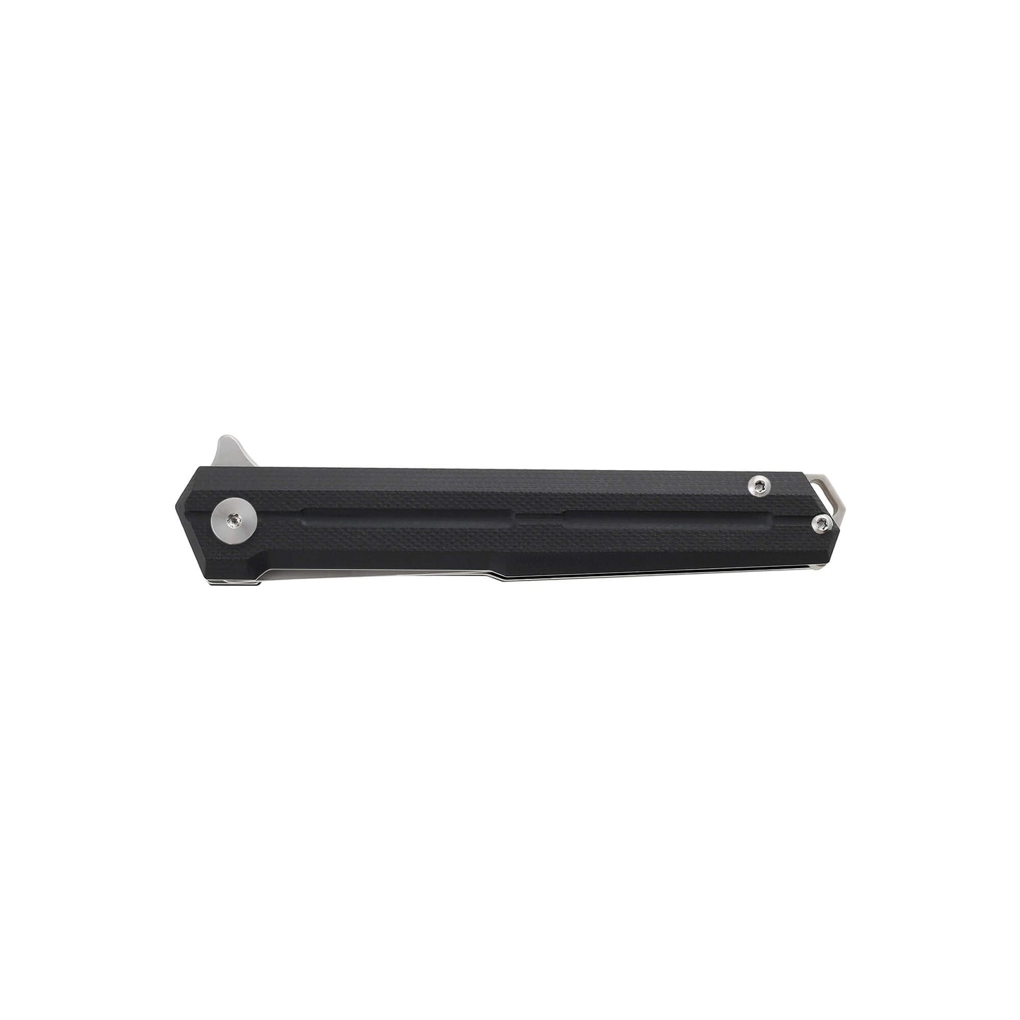 Everyday carry folding knife Ero from Mavik, with 3.46" american tanto blade made of 440C, and black G10 handle length 4.45".