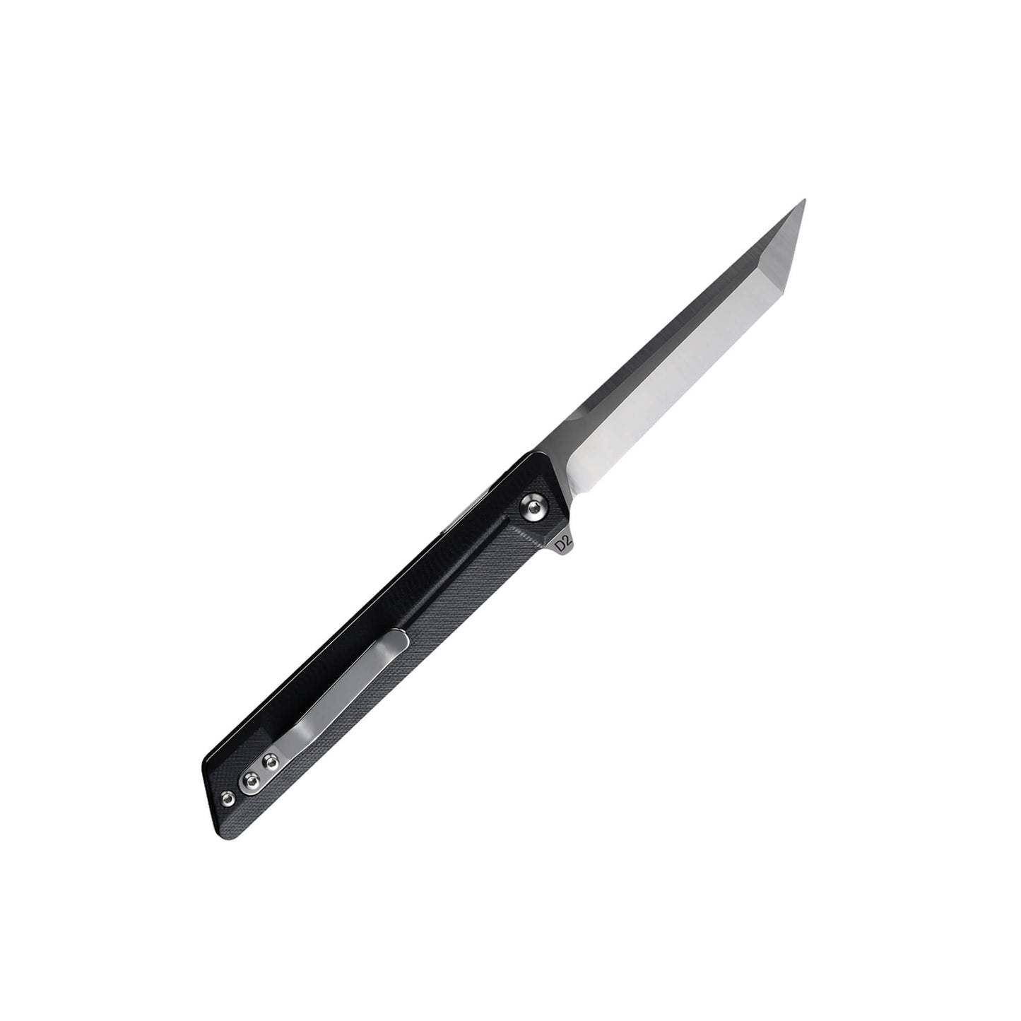 Folding knife Jawrs from Mavik Gear with D2 steel american tanto blade, black textured G10 handle, and pocket clip.