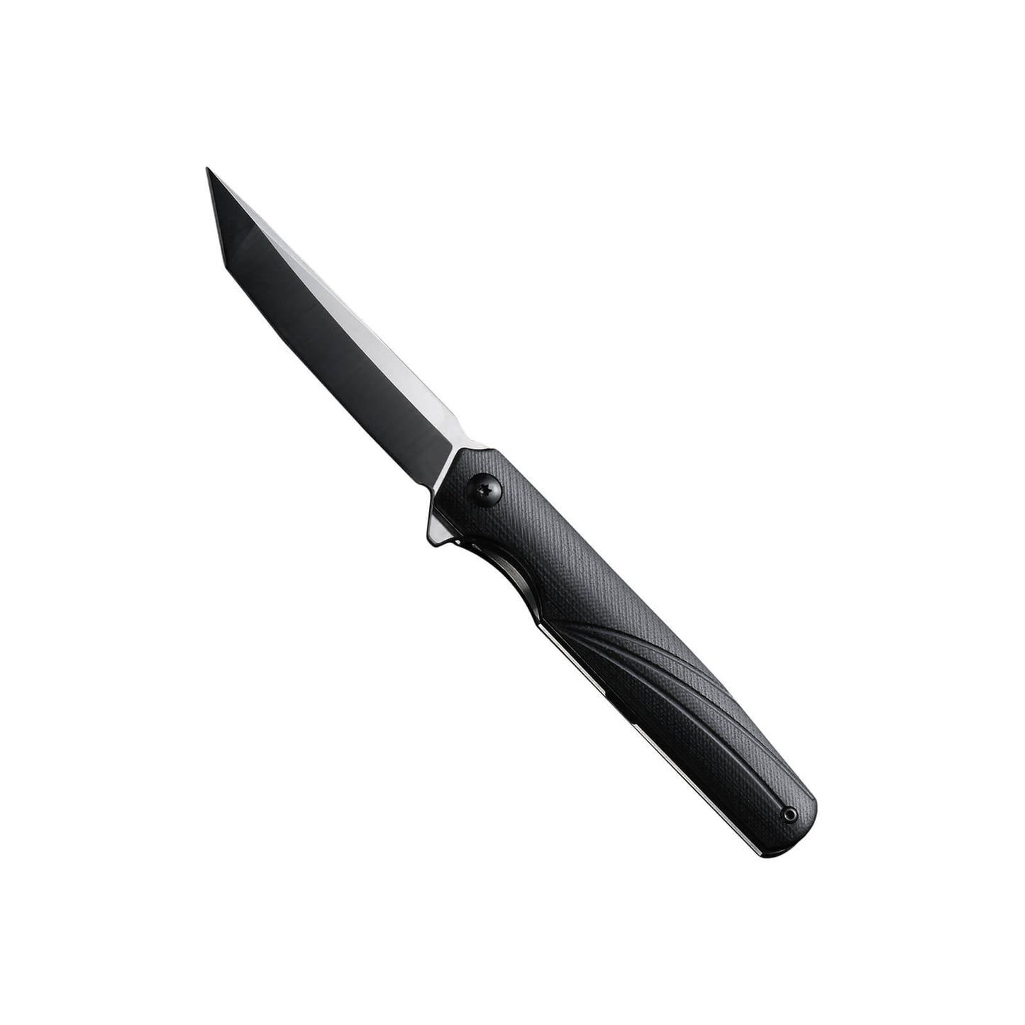Folding knife Klars from Mavik Gear with D2 steel american tanto blade, black textured G10 handle, and pocket clip.