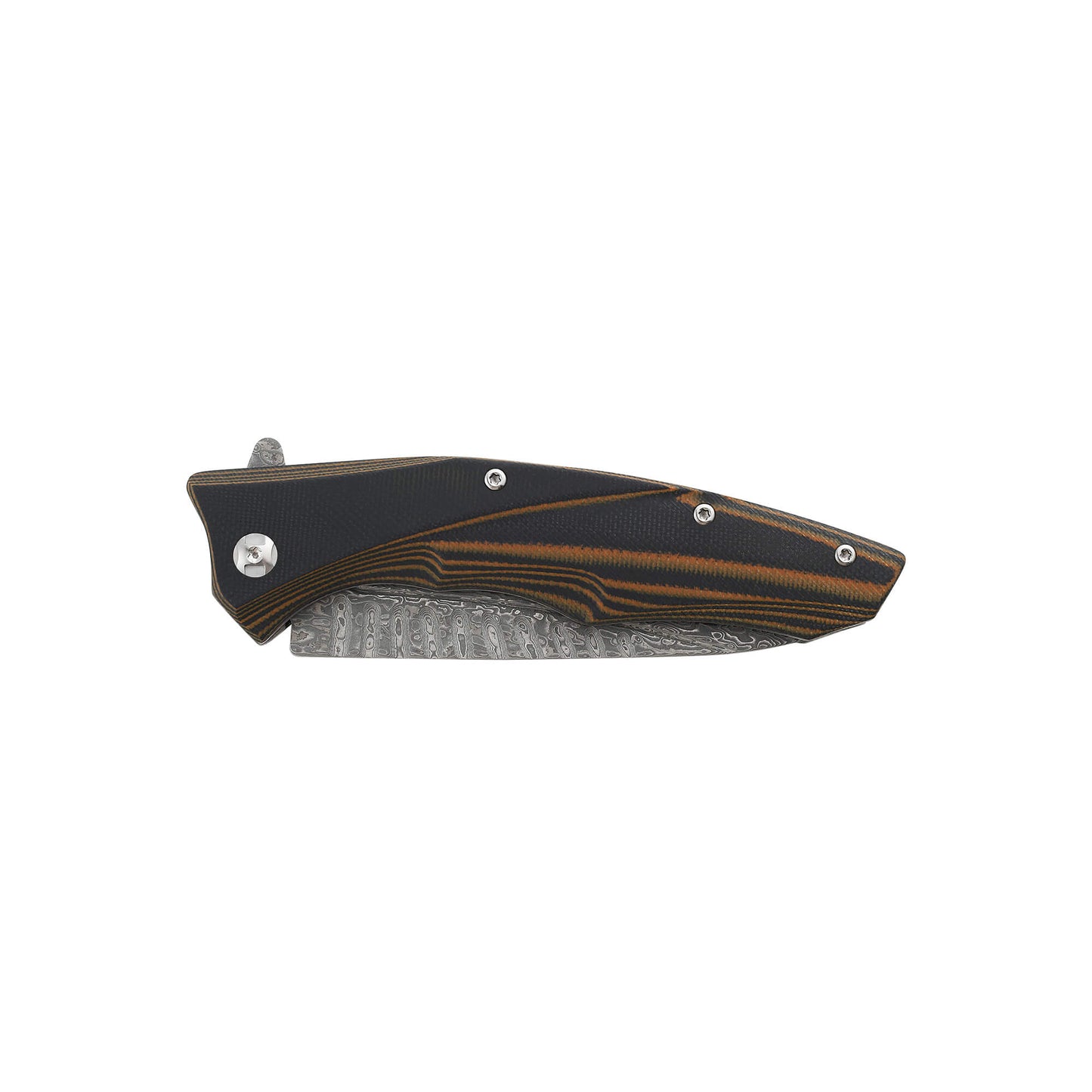 Folding knife Lazer from Mavik Gear with extra-long drop point blade, ergonomic textured G10 handle, and silver pocket clip.