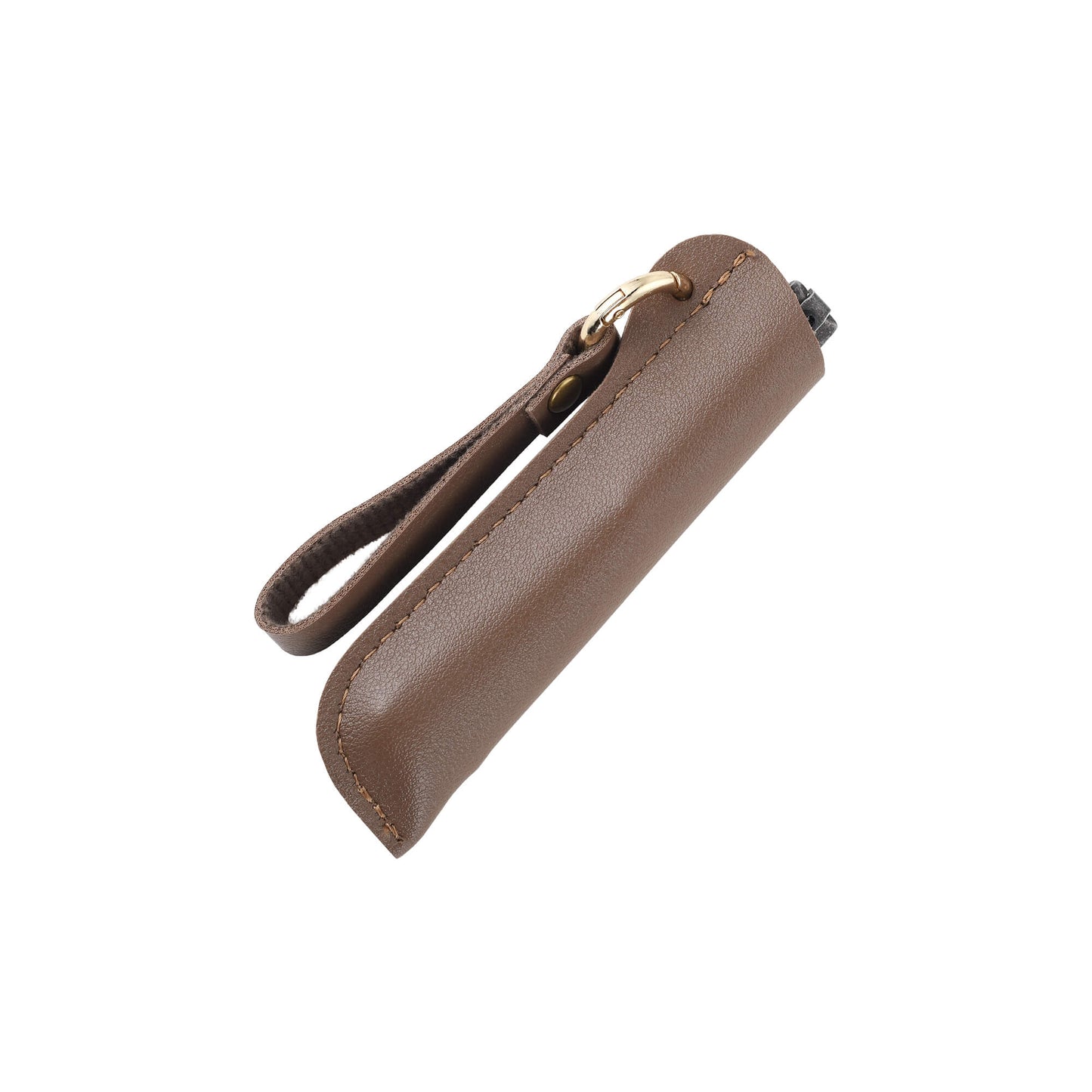 Folding knife Limer from Mavik Gear with drop point blade, stonewashed handle, pocket clip, and leather pouch.