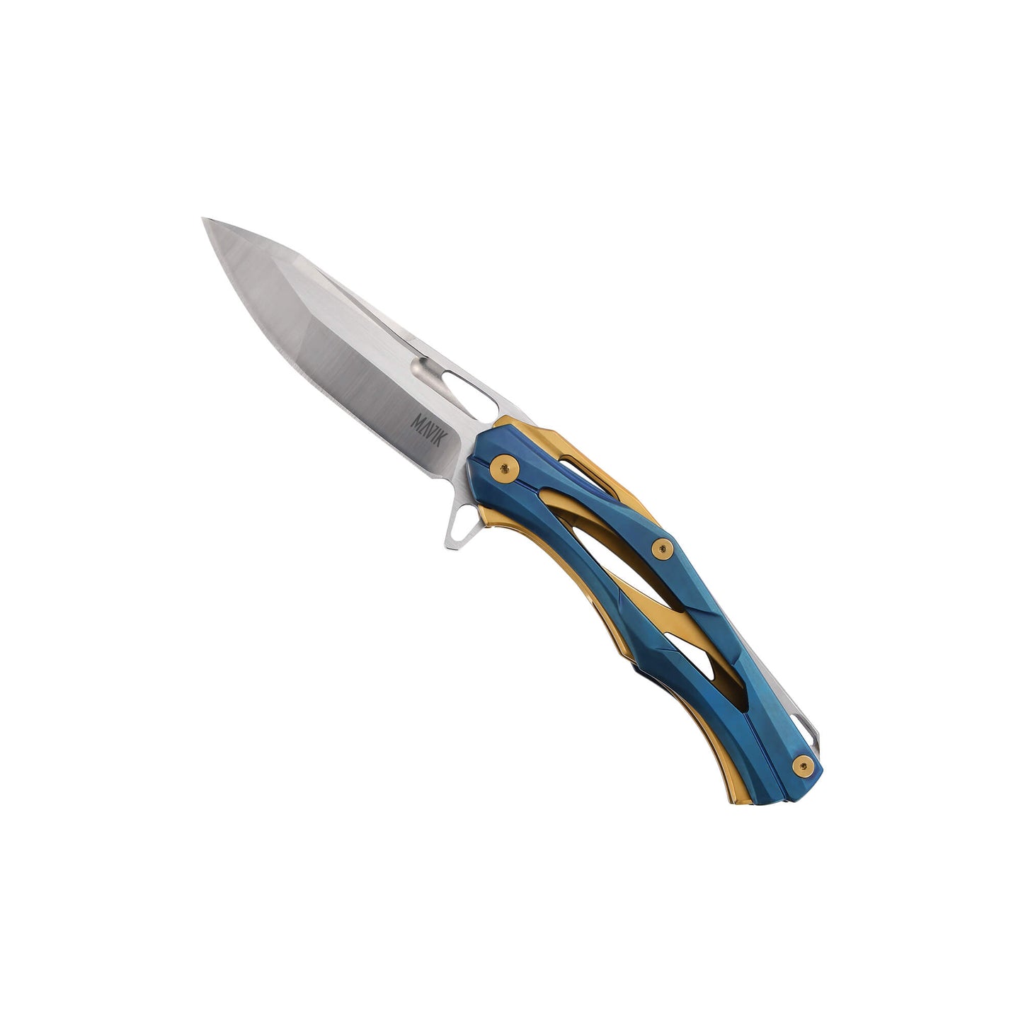 Folding knife Morpher from Mavik Gear with 3.65" reverse tanto blade, liner lock, pocket clip, and lanyard hole.