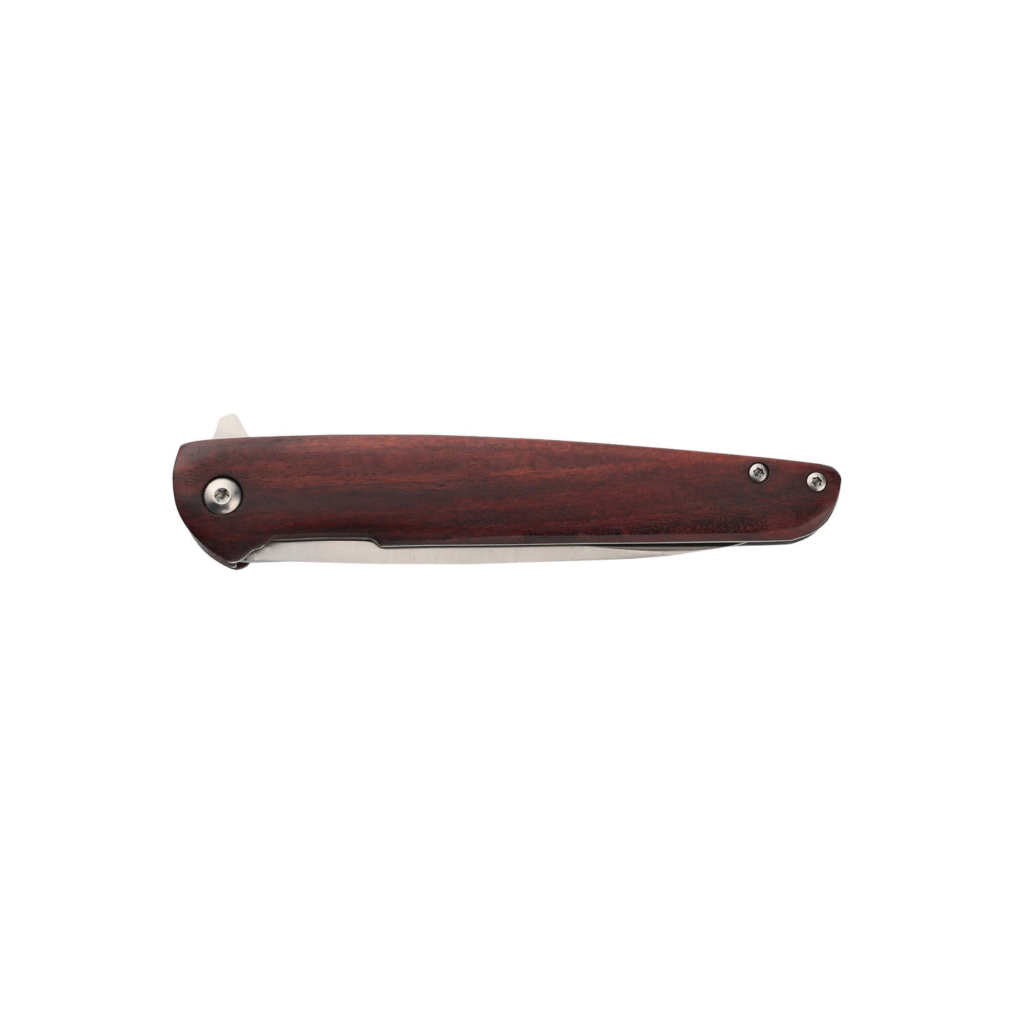 Folding EDC and hunting knife Oedipus from Mavik Gear with 5Cr13 steel drop point blade, Pear wood handle, and pocket clip.