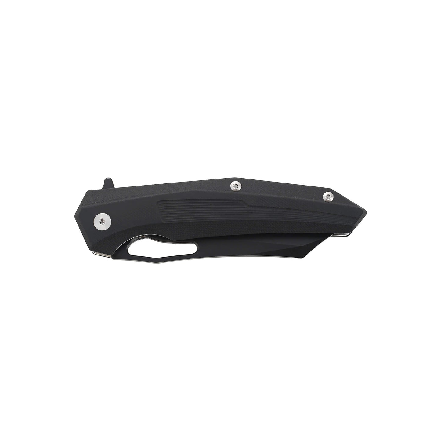Folding EDC knife Pover from Mavik Gear with D2 steel clip point blade, black G10 non-slip handle, and pocket clip.