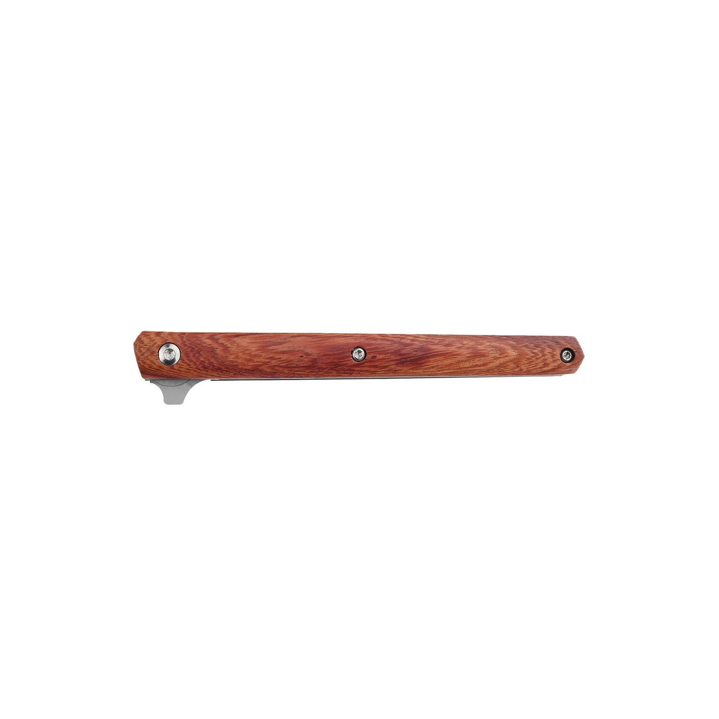 Folding EDC knife Sera from Mavik Gear with 440C steel american tanto blade, wood handle, and flipper opening.