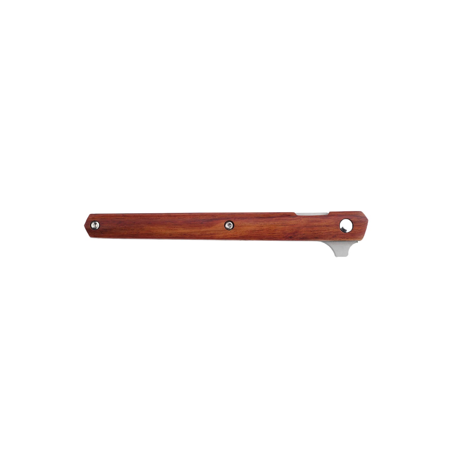 Folding EDC knife Sera from Mavik Gear with 440C steel american tanto blade, wood handle, and flipper opening.
