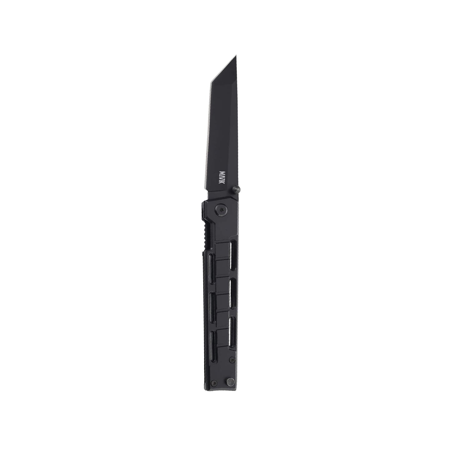 Folding EDC knife Sling Reap from Mavik Gear with 440C steel american tanto blade, aluminum alloy handle, and hip clip.