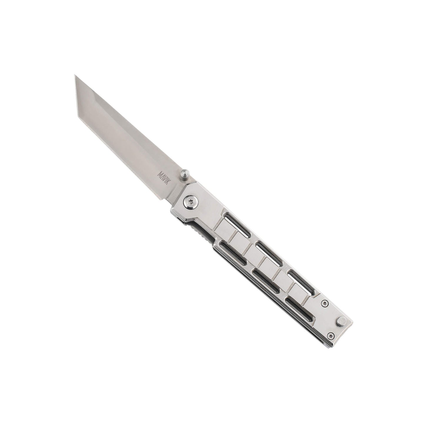 Folding EDC knife Sling Reap from Mavik Gear with 440C steel american tanto blade, aluminum alloy handle, and hip clip.