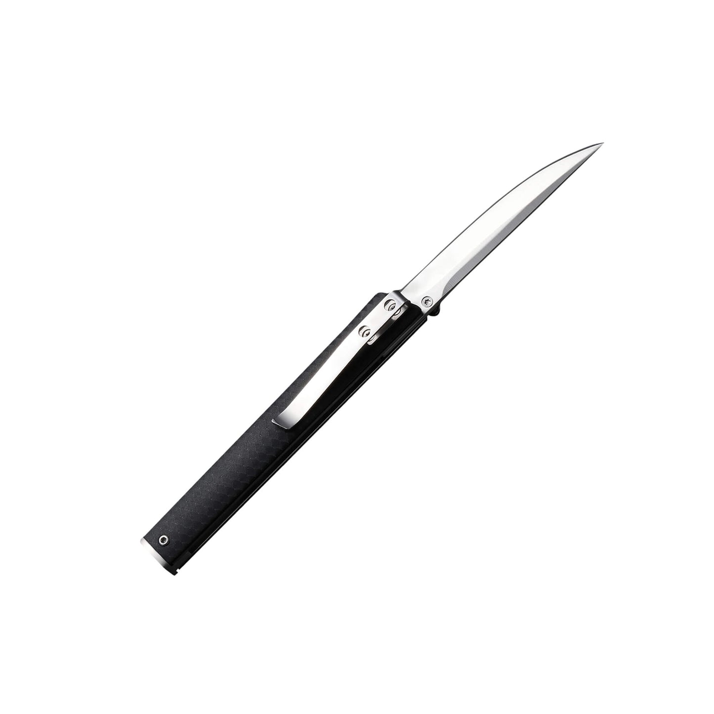 Folding EDC knife Sown from Mavik Gear with american tanto blade, black G10 anti-slip handle, and pocket clip.