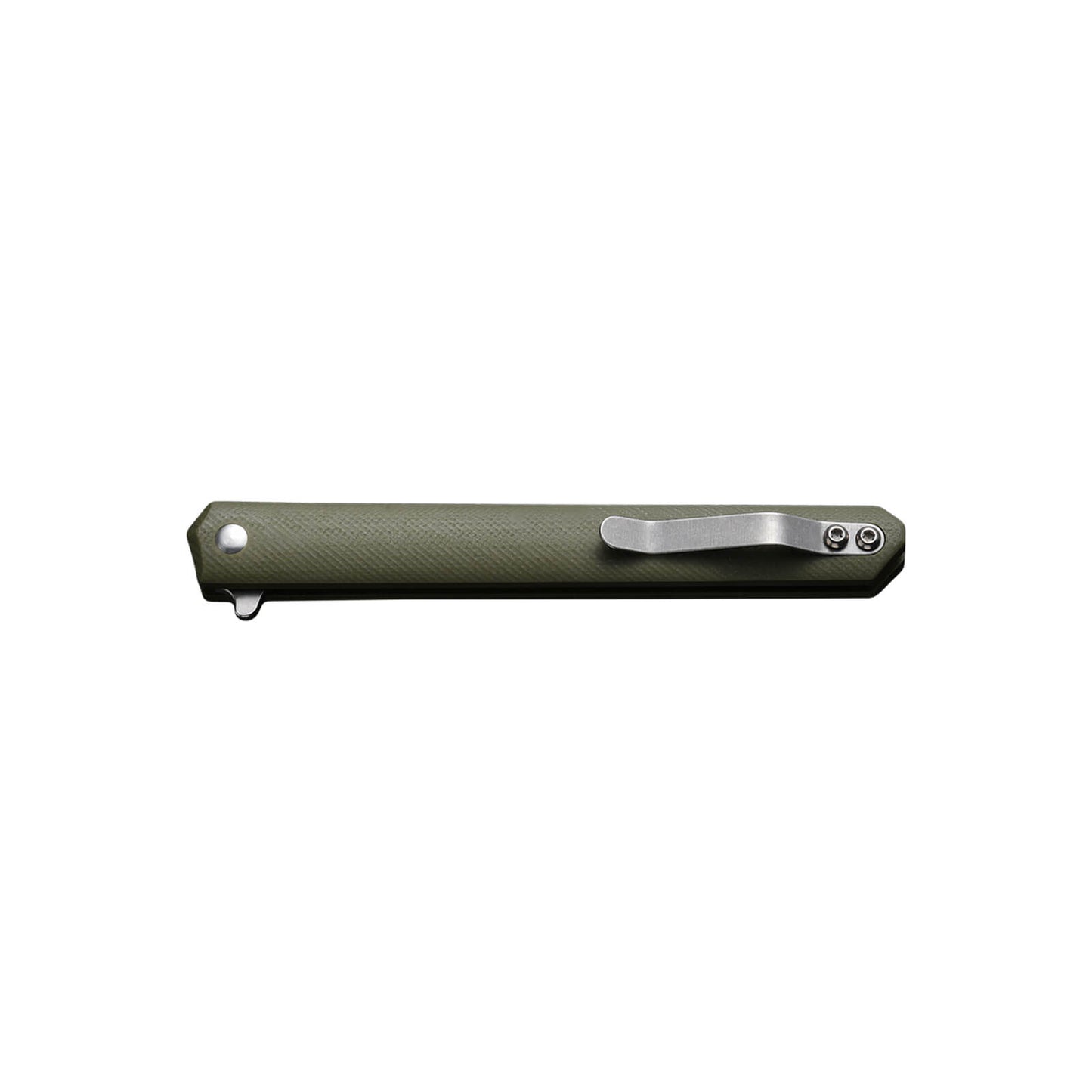 Folding knife Tamer from Mavik Gear with american tanto D2 Steel blade, green anti-slip G10 handle, and pocket clip.