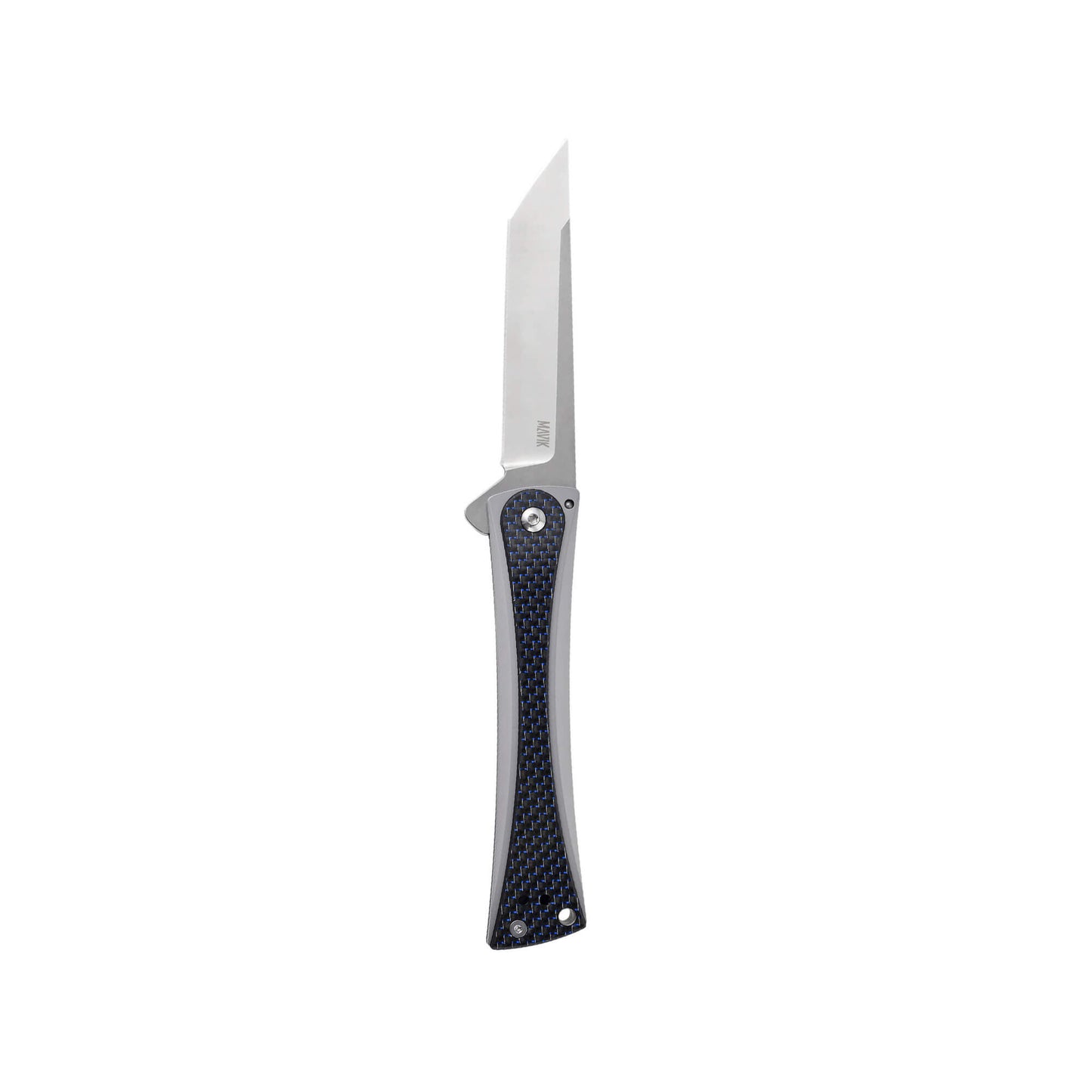 Folding knife Tribe from Mavik Gear with american tanto blade, Carbon Fiber and Steel handle, lanyard hole and hip clip.