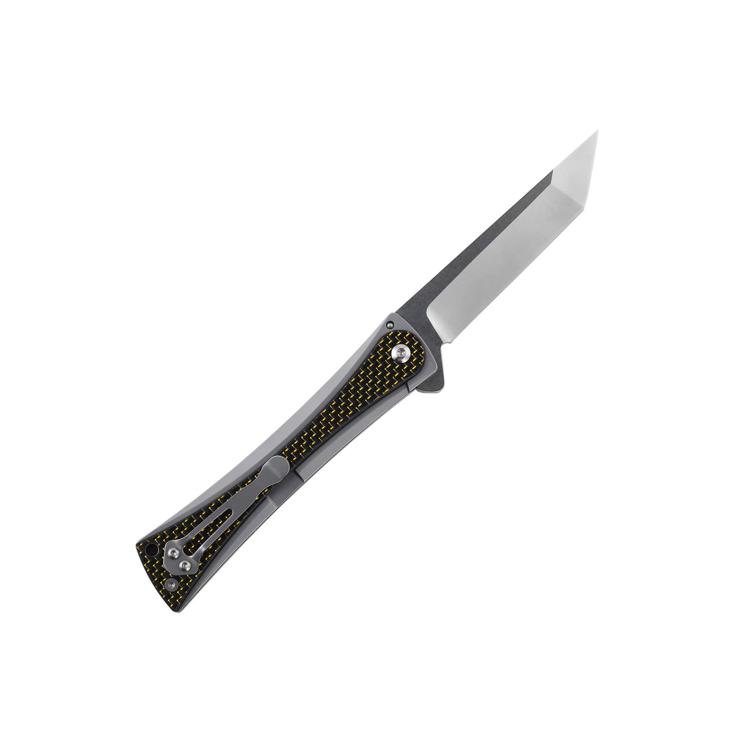 Folding knife Tribe from Mavik Gear with american tanto blade, Carbon Fiber and Steel handle, lanyard hole and hip clip.