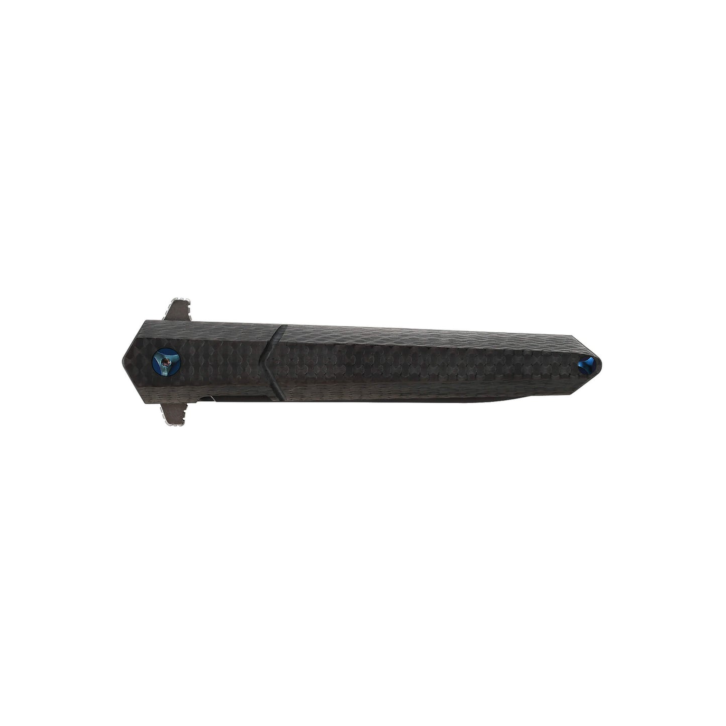 Black folding knife Trom from Mavik Gear with spear point D2 steel blade, Carbon Fiber handle, and hip clip.