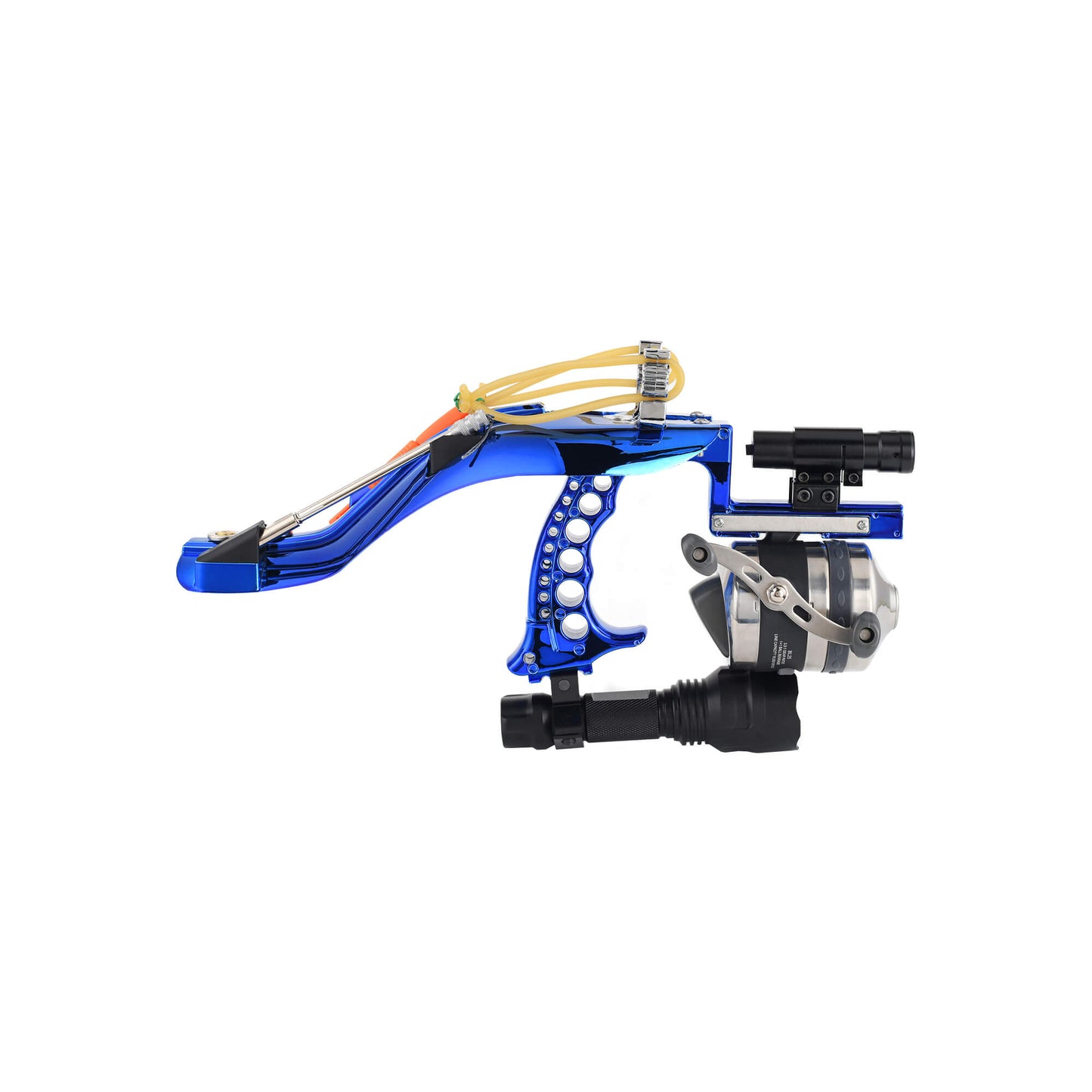 Fishing slingshot F-Ballista 01 with Flashlight, Fishing Reel, 3 Fish Darts with Dart Box, Magnetic Ball Holder and Laser.