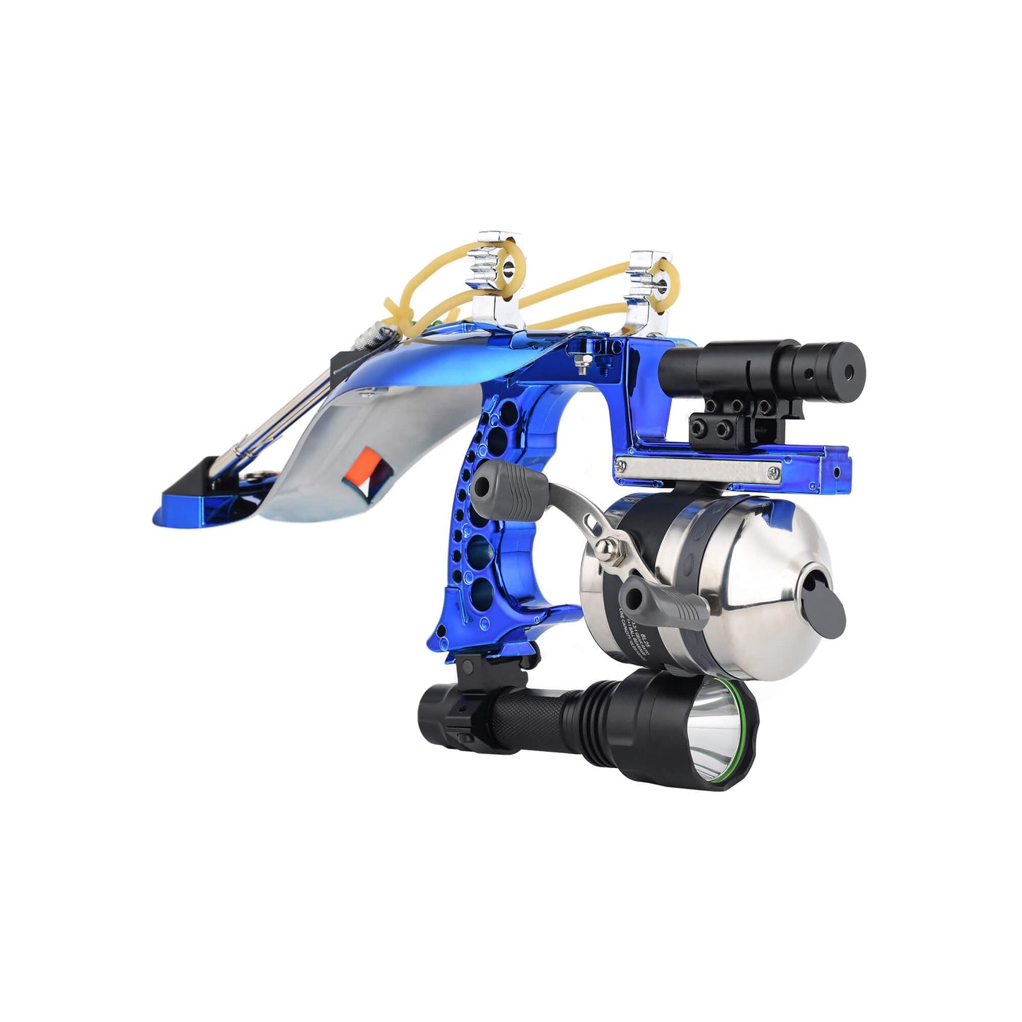 Fishing slingshot F-Ballista 01 with Flashlight, Fishing Reel, 3 Fish Darts with Dart Box, Magnetic Ball Holder and Laser.
