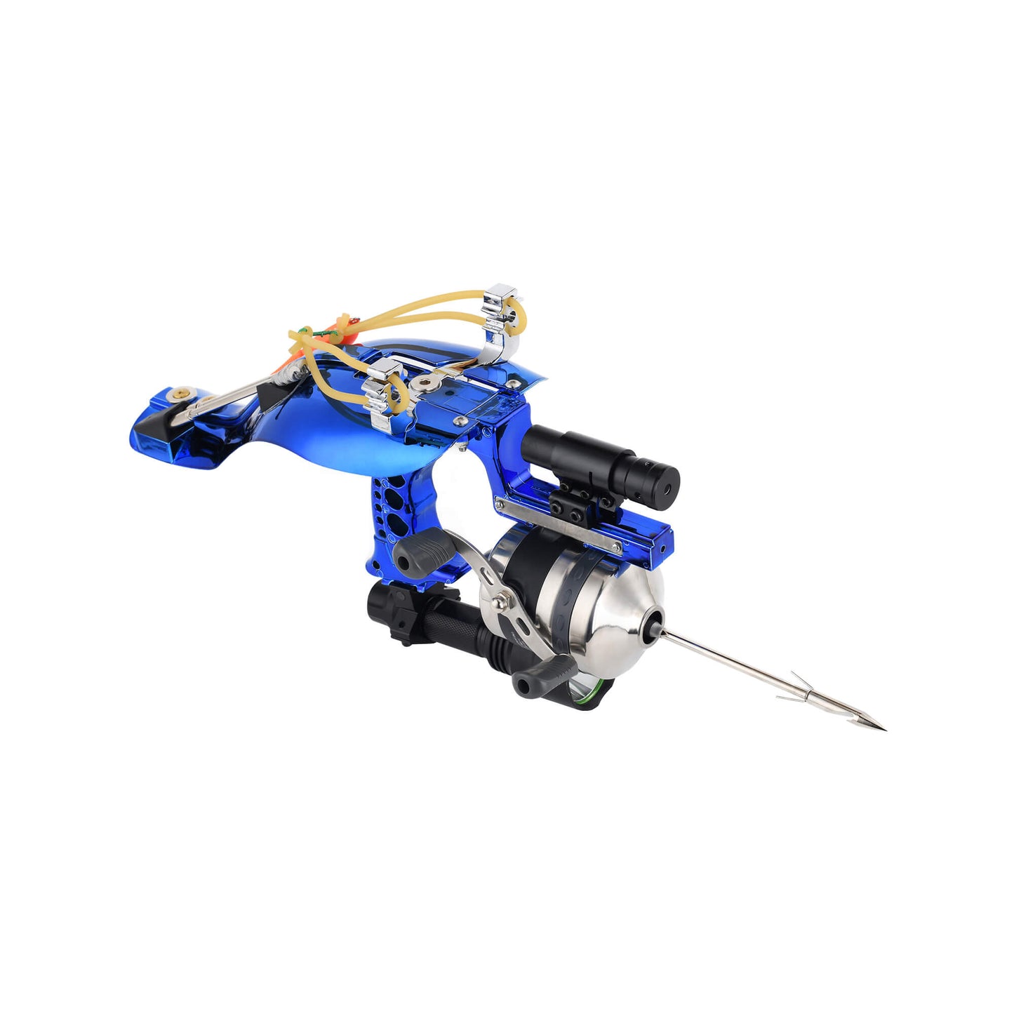 Fishing slingshot F-Ballista 01 with Flashlight, Fishing Reel, 3 Fish Darts with Dart Box, Magnetic Ball Holder and Laser.