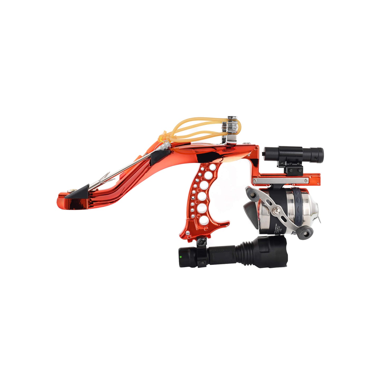 Fishing slingshot F-Ballista 01 with Flashlight, Fishing Reel, 3 Fish Darts with Dart Box, Magnetic Ball Holder and Laser.