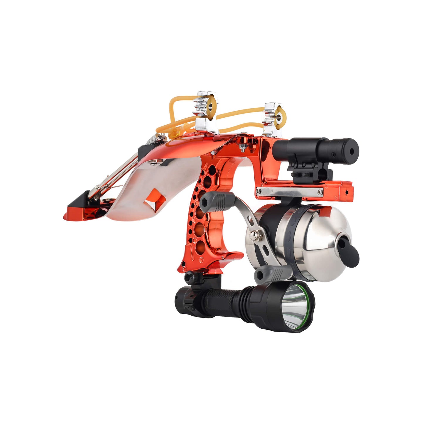 Fishing slingshot F-Ballista 01 with Flashlight, Fishing Reel, 3 Fish Darts with Dart Box, Magnetic Ball Holder and Laser.