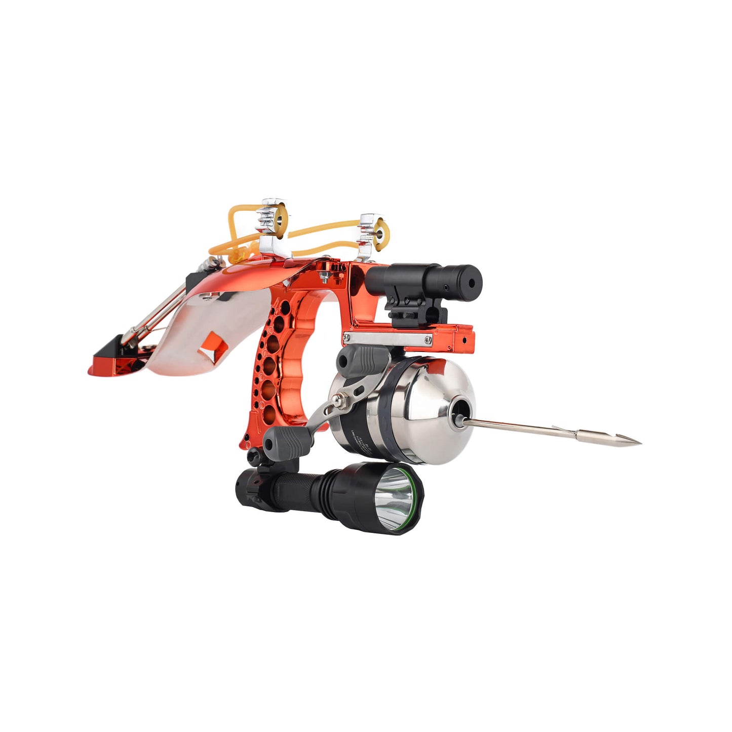 Fishing slingshot F-Ballista 01 with Flashlight, Fishing Reel, 3 Fish Darts with Dart Box, Magnetic Ball Holder and Laser.