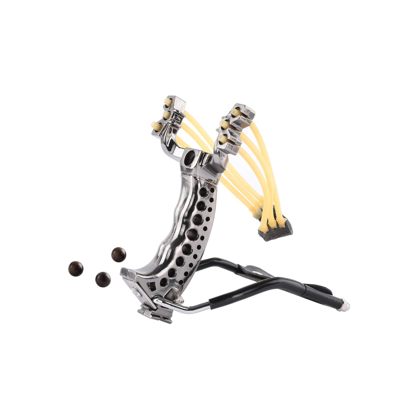 Ballista 01 Metal Slingshot: High-tension triple rubber bands, ergonomic grip, suitable for right and left-handed shooters.